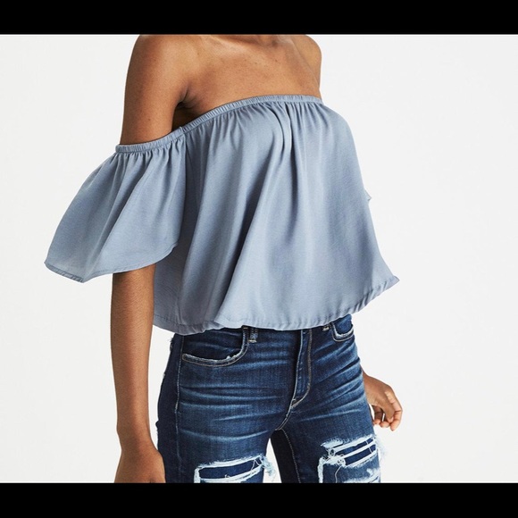 AEO Off-Shoulder Maroon Silky Top - Picture 7 of 7